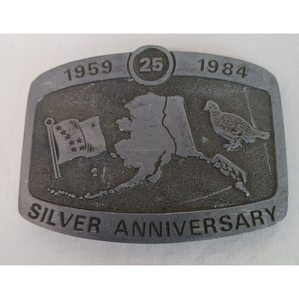 1983 Men's Belt Buckle State of Alaska 25th Anniversary 1st Edition Eldon Pewter